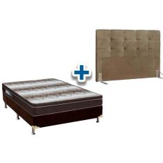 Cama Box Queen CRC + Colchão Ortopédico Light Ortobom + Cabeceira Clean Suede Marrom