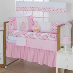 Berço completo bordado de 11 pçs bebê masculino e feminino luxo com pr