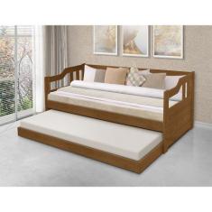 Sofa Cama Solteiro de Madeira com Cama Auxiliar + 2 Colchões - Imbuia 