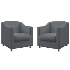 Kit 2 Poltronas Decorativa Estofada Ayla Sued Cinza Aradecor
