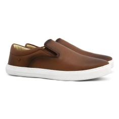 Tênis Slip-On Masculino Couro West Bulls Casual Conforto, 41, Marrom