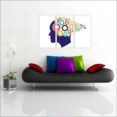 Quadro Decorativo Psicologia Cérebro Decorações Com 3 peças Com Moldur