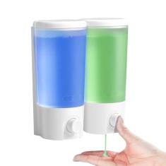 Dispensador de sabonete de chuveiro, 2 câmaras de 400 ml x 2 dispensadores de xampu e condicionador sem broca, dispensador de xampu montado na parede para chuveiro, dispensador de chuveiro para