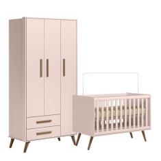 Quarto de Bebê Qencanto com Roupeiro e Berço Qmovi Rosa
