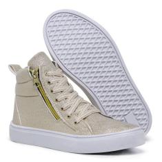 Tênis Cano Alto Feminino Treino Academia Fitness Com Zíper Brilho - Za