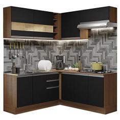 Cozinha Completa de Canto Madesa Glamy 349001 com Armário e Balcão (sem Tampo e Pia) - Rustic/preto