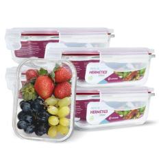 Kit Conjunto 5 Potes Vidro Hermético Tampa Plástico Marmita Mantimento