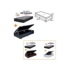 Conjunto Cama Box Baú Solteiro King Medida Especial + Colchão Ortobom 