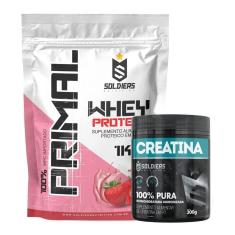 Kit: Whey Protein Primal 1Kg 100% Importado + Creatina Monohidratada Pote 300g - Soldiers Nutrition-Unissex