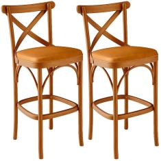 Kit 02 Banquetas Altas Cozinha Bancada Bar Sala de Jantar Estofada Ávila L02 Couríssimo Whisky - Lyam