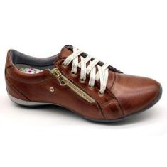 Tênis Casual Feminino Couro Palmilha Gel Zíper Leve Conforto-Feminino