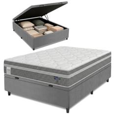 Cama Box Baú Colchão Casal Molas Ensacadas Euro In Up 138x188x67cm Cinza / Branco Probel - Suporta até 110kg por Pessoa