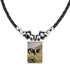 DIYthinker Colar com imagem de animal preto e branco com pingente de corda de couro Torque