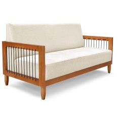 Sofá Living 2 Lugares Marilia 1,60m Linho Base em Madeira Castanho - Pallazio