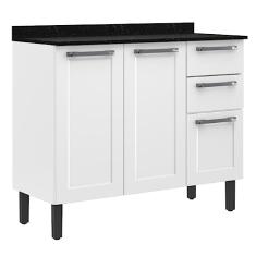 Balcão de Cozinha Itatiaia Aço 3 Portas 2 Gavetas Com Tampo Florença Branco Neve