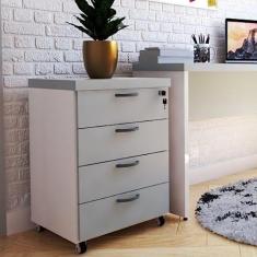 Gaveteiro Volante com 4 Gavetas Bramov Móveis Branco/Cinza Cristal