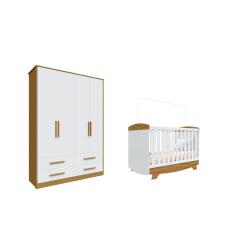 Berço Cris e Guarda Roupa Charlo Moveis Peroba 04 gavetas MDF