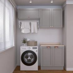 Lavanderia Modulada 3 Peças 2 Armários Aéreos 1 Balcão 2 Portas Cabecasa Madeiramadeira Cinza/Branco