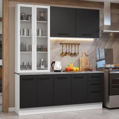 Armário de Cozinha Completa 190cm com Cristaleira Branco/Preto Agata Madesa 01