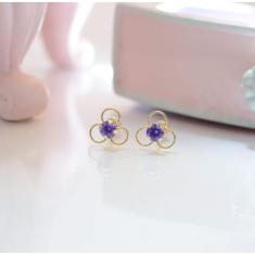 Brinco de Ouro 18K - 3 argolas com solitário de Zircônia 3mm infantil 