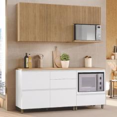 Cozinha Compacta Rainha 4 Portas 5 Gavetas Ripado 100% Mdf Branco/Natural - Nesher