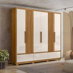 Guarda Roupa Grande com Ripado 240x230cm Amazonas Moval Freijó Off White