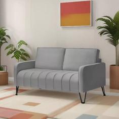 Sofá Living Savana 2 Lugares C/ Pé de Ferro Preto 1,58 Mts Veludo Cinz