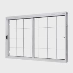Janela de Aço de Correr Lateral 100x120cm 2 Folhas com Grade Quadruculada Vidro Liso