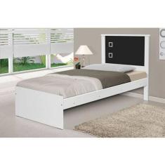 Cama Solteiro Barcelona MDF MDP 88x188cm Branco-Preto Tebarrot Móveis