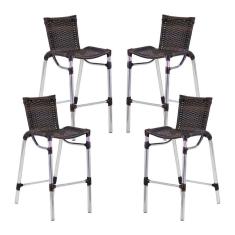 4 Banquetas Em Alumínio Fortaleza Alta Com Encosto Pedra Ferro