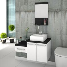 Gabinete Para Banheiro 2 Portas 1 Gaveta Com Cuba E Espelheira Espresso Móveis Branco-preto Onix