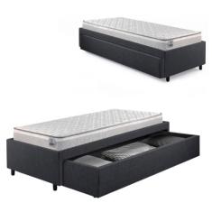 Base Box Cama Solteirão Sapateira Linho Cinza e Colchão Hanover Induco