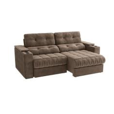 Sofá 4 Lugares Retrátil e Reclinável Premier Molas Veludo Marrom 261 c