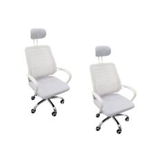 Kit 2 Cadeiras Escritório Diretor Tela Mesh Com Encosto De Cabeça Branco