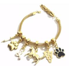 Pulseira Veterinária Cavalo Esteto Seringa Pata Folheado 18k