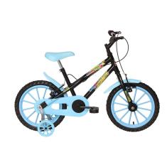 Bicicleta Bike Infantil Super Boy Aro 16 Freios V-brakes Masculina Meninos Preto E Azul Vellares Com Rodinhas