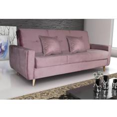 Sofá Cama Reclinável Pâmela em Veludo com Baú e 2 Almofadas - Rosê