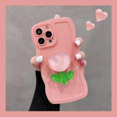 Capa de telefone com suporte de flor 3D para Samsung Galaxy S23 Ultra S22 S21FE S20 Plus A73 A13 A23 A33 A53 Capa de onda de silicone macio, grama rosa, para A73 5G