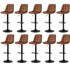 Kit 10 Banqueta Alta Elegance Estofada com Base Giratória e Regulagem de Altura - Marrom