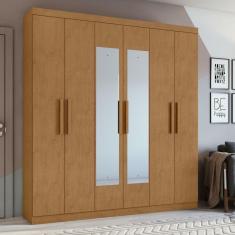 Guarda-Roupa Casal 6 Portas 3 Gavetas Jazz com espelho Amêndoa Clean