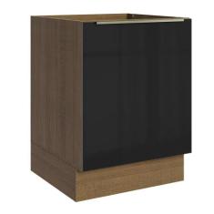 Balcão Madesa Lux 60 cm 1 Porta - Rustic/Preto, Rustic/Preto