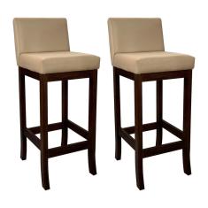 Kit 2 Banquetas Média Estofada em Madeira Maciça Capuccino Melody Suede Bege