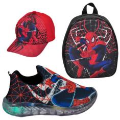 Tênis Infantil Led Luzinha Slip On Personagem Super Heróis + Mochila +