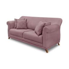 Sofá Decorativo 200cm 3 Lugares com 4 Almofadas Armstrong Veludo Lilás - Gran Belo