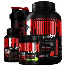 Kit Whey Fusion + Pré Treino + Multivitamínico + Shaker-Unissex