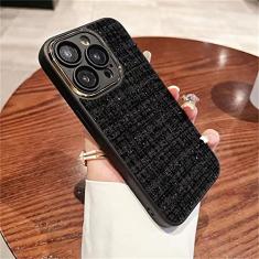 Capa de telefone de tecido de pelúcia xadrez para iPhone 14 13 12 11 Pro Max 14 Plus capa fofa de inverno com filme de proteção de lente, T3, para iPhone 11Pro Max