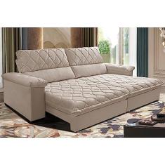 Sofá Retrátil e Reclinável 2,35m Molas Ensacadas Cama Inbox Big Home com Bordado 3d Velusoft Bege