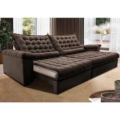 Sofá Retrátil e Reclinável 2,95m Molas Ensacadas Cama Inbox Big Space com Bordado 3d Velusoft Café