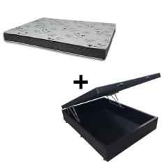 Cama Baú Box 128 Viúva Tecido Sintético Preto Com Colchão Miller Bello Box - 100% Espuma - D33 Cinza 55x128x188
