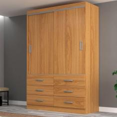 Guarda Roupa Casal 2 Portas de Correr 6 Gavetas Veneza Yescasa Cinnamomo